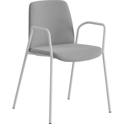 Chair Helmer, seat/backrest upholstered, pack of 4, seat light grey, frame white, with arm rests.