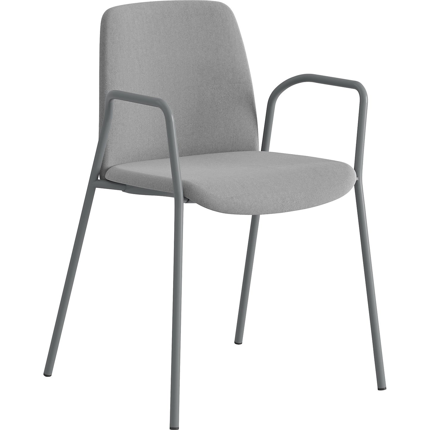 Chair Helmer, seat/backrest upholstered, pack of 4, seat light gray, frame silver, with arm rests.