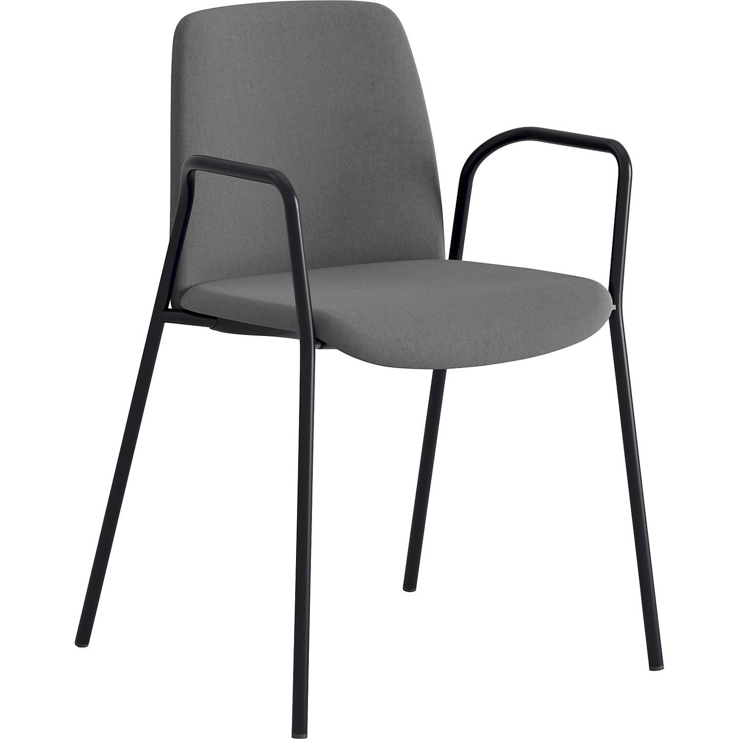 Chair Helmer, seat/backrest upholstered, pack of 4, seat dark grey, frame black, with arm rests.