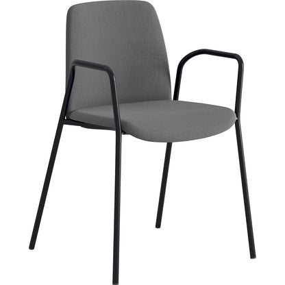 Chair Helmer, seat/backrest upholstered, pack of 4, seat dark grey, frame black, with arm rests.