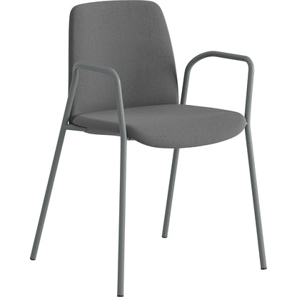 Chair Helmer, seat/backrest upholstered, pack of 4, seat dark grey, frame silver, with arm rests.
