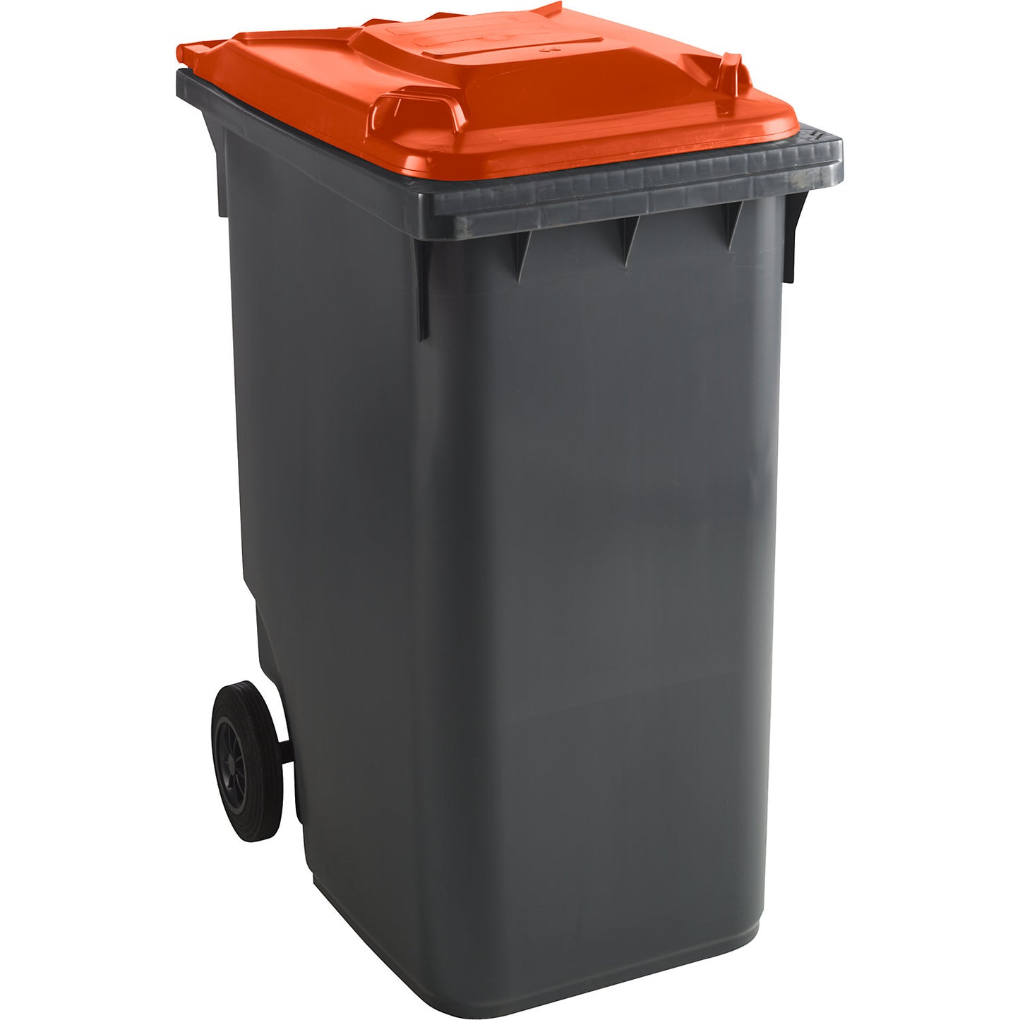 Plastic waste bin DIN EN 840, capacity 360 L, WxHxD 665 x 1115 x 880 mm, anthracite/red.