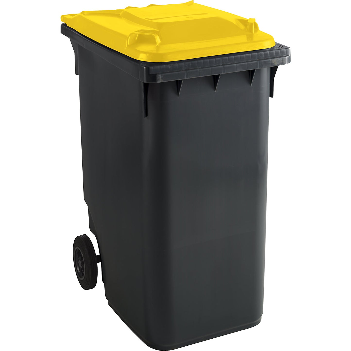 Plastic waste bin DIN EN 840, capacity 360 L, WxHxD 665 x 1115 x 880 mm, anthracite/yellow.