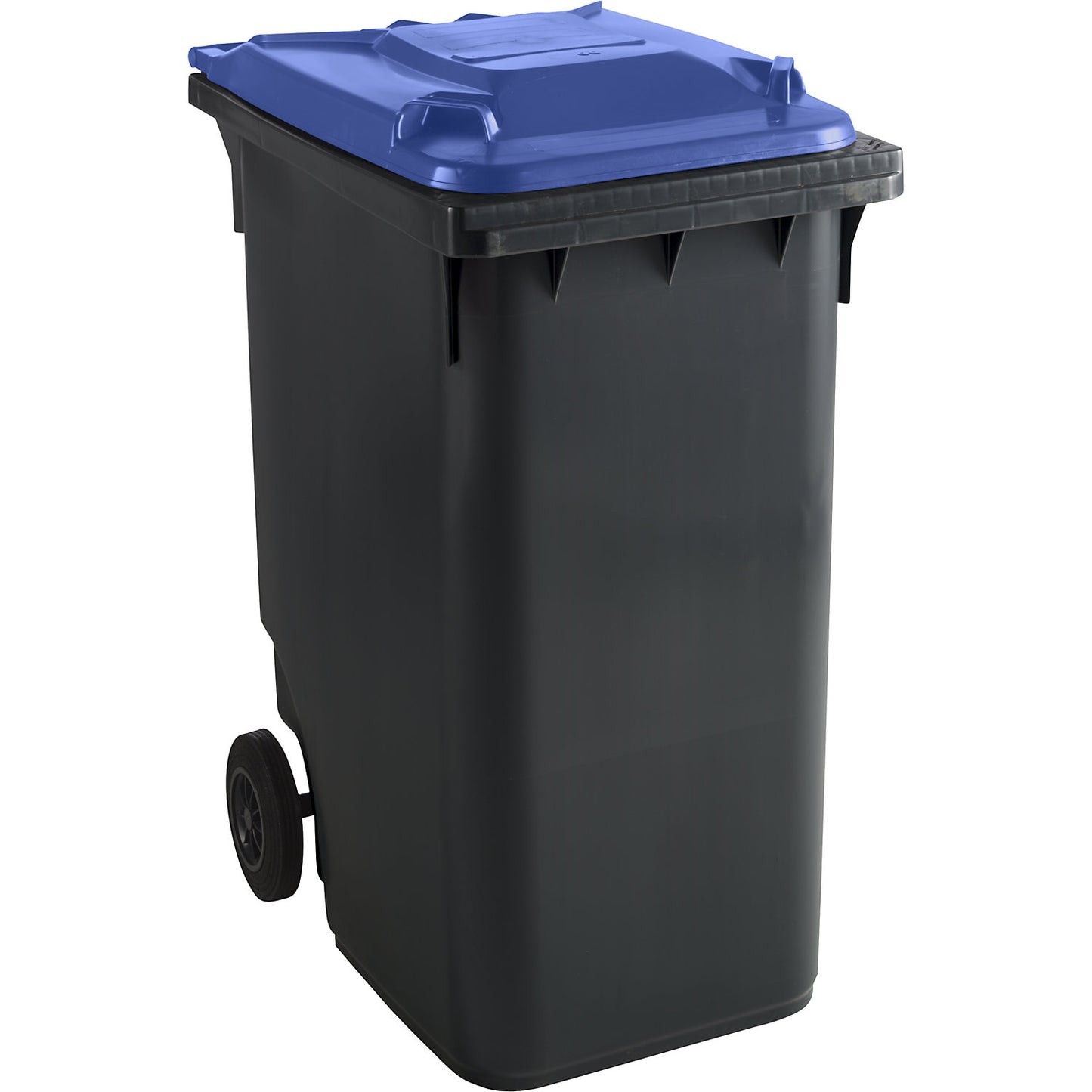 Plastic waste bin DIN EN 840, capacity 360 L, WxHxD 665 x 1115 x 880 mm, anthracite/blue.