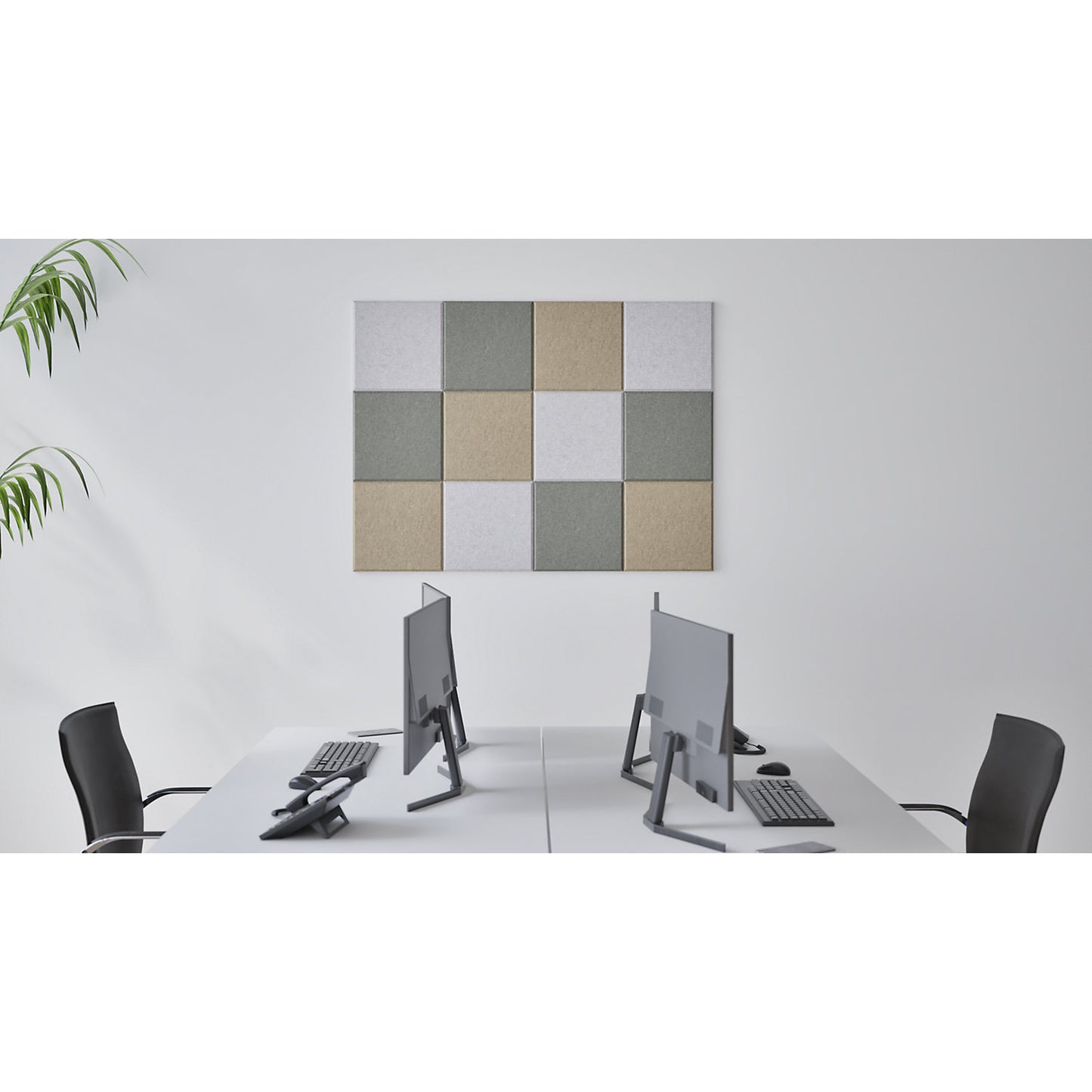 Acoustic wall tile, HxW 300 x 300 mm, 4 each of beige, light grey, dark grey, pack of 12.