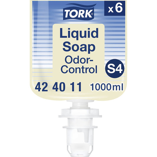 Liquid soap, odor-regulating, pack of 6 x 1 L, transparent.