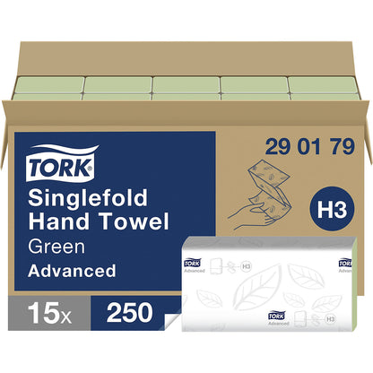Folded paper towels, zigzag, 2-ply, green, pack of 3750, advanced quality.