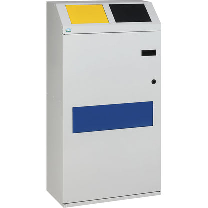 Recycling collection cabinet, 3-compartment collector, capacity 100 liters, light grey.