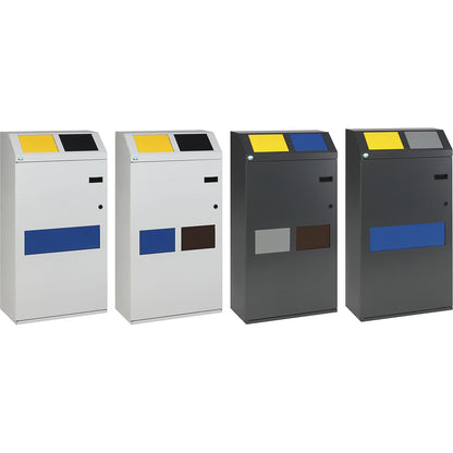 Recycling collection cabinet, 3-compartment collector, capacity 100 liters, light grey.