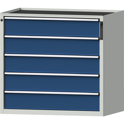 Drawer cupboard, electronic PIN lock, 5 x 180 mm drawers, HxWxD 980 x 1060 x 675 mm, blue.