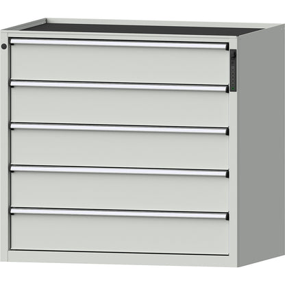 Drawer cupboard, electronic PIN lock, 5 x 180 mm drawers, HxWxD 980 x 1060 x 675 mm, grey.