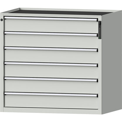 Drawer cupboard, electronic PIN lock, 6 x 150 mm drawers, HxWxD 980 x 1060 x 675 mm, grey.