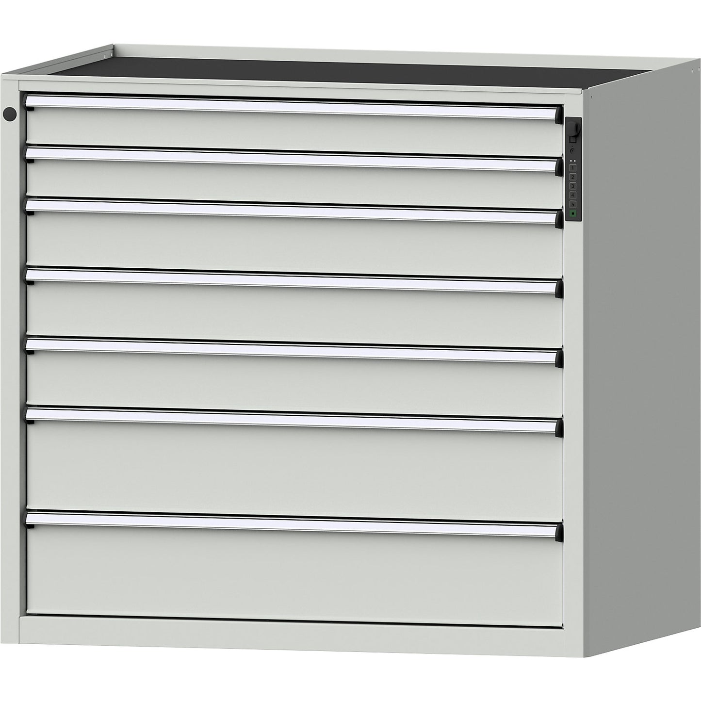 Drawer cupboard, electronic PIN lock, 7 drawers, HxWxD 980 x 1060 x 675 mm, grey.