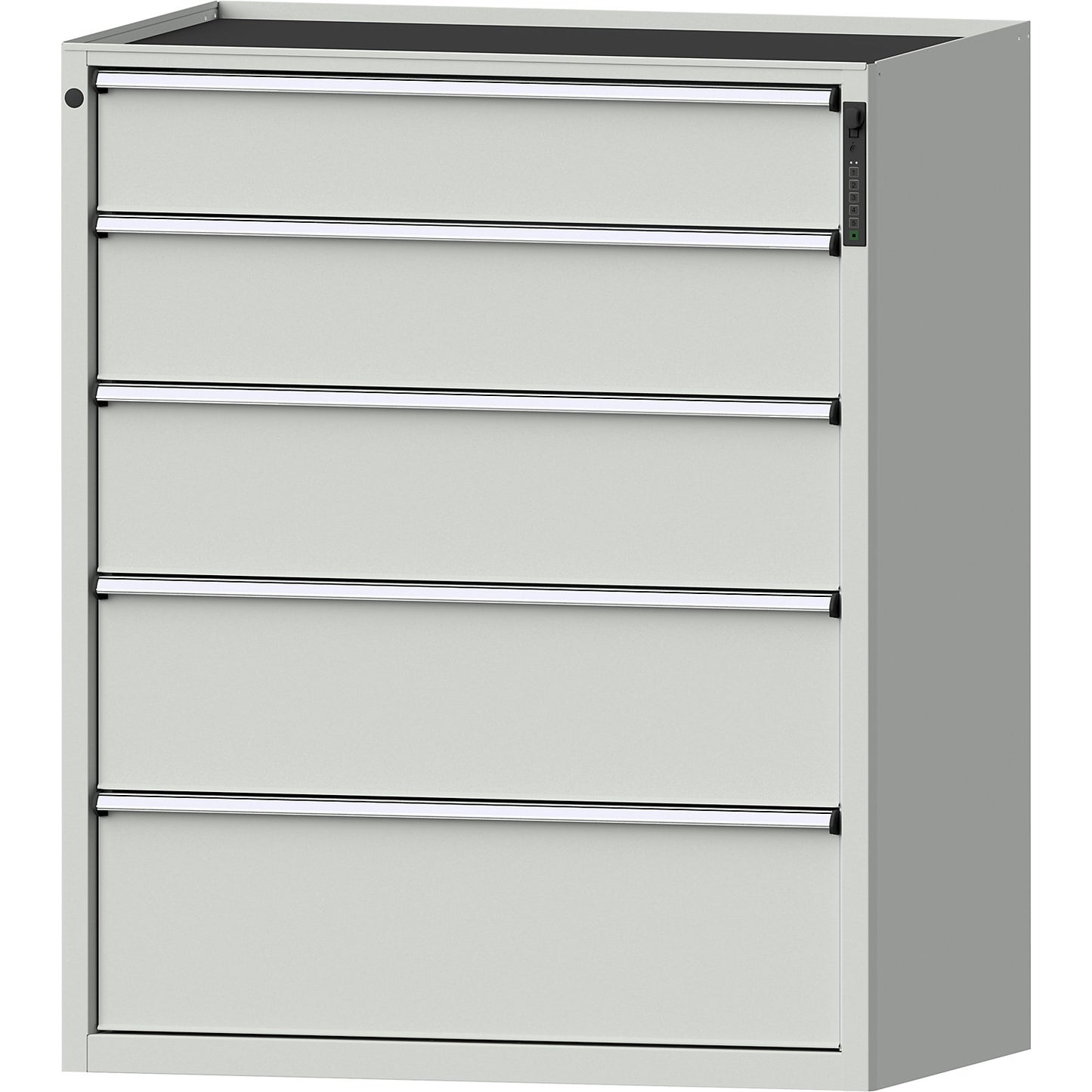 Drawer cupboard, electronic PIN lock, 5 drawers, HxWxD 1280 x 1060 x 675 mm, grey.
