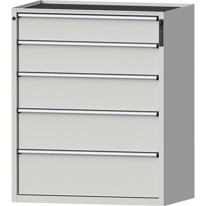 Drawer cupboard, electronic PIN lock, 5 drawers, HxWxD 1280 x 1060 x 675 mm, grey.