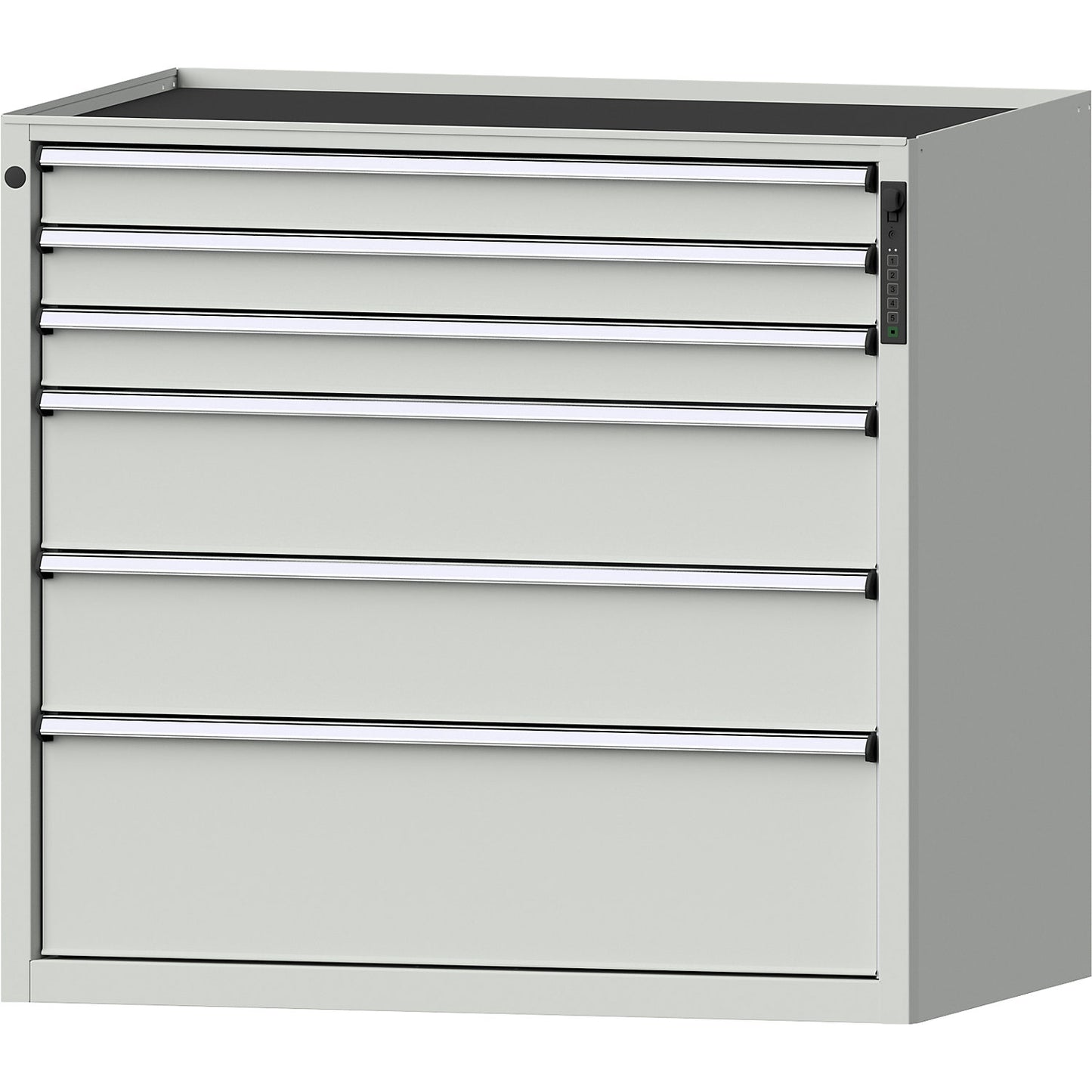Drawer cupboard, electronic PIN lock, 6 drawers, HxWxD 980 x 1060 x 675 mm, grey.