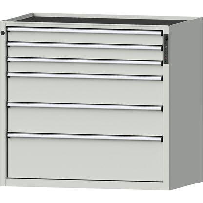 Drawer cupboard, electronic PIN lock, 6 drawers, HxWxD 980 x 1060 x 675 mm, grey.