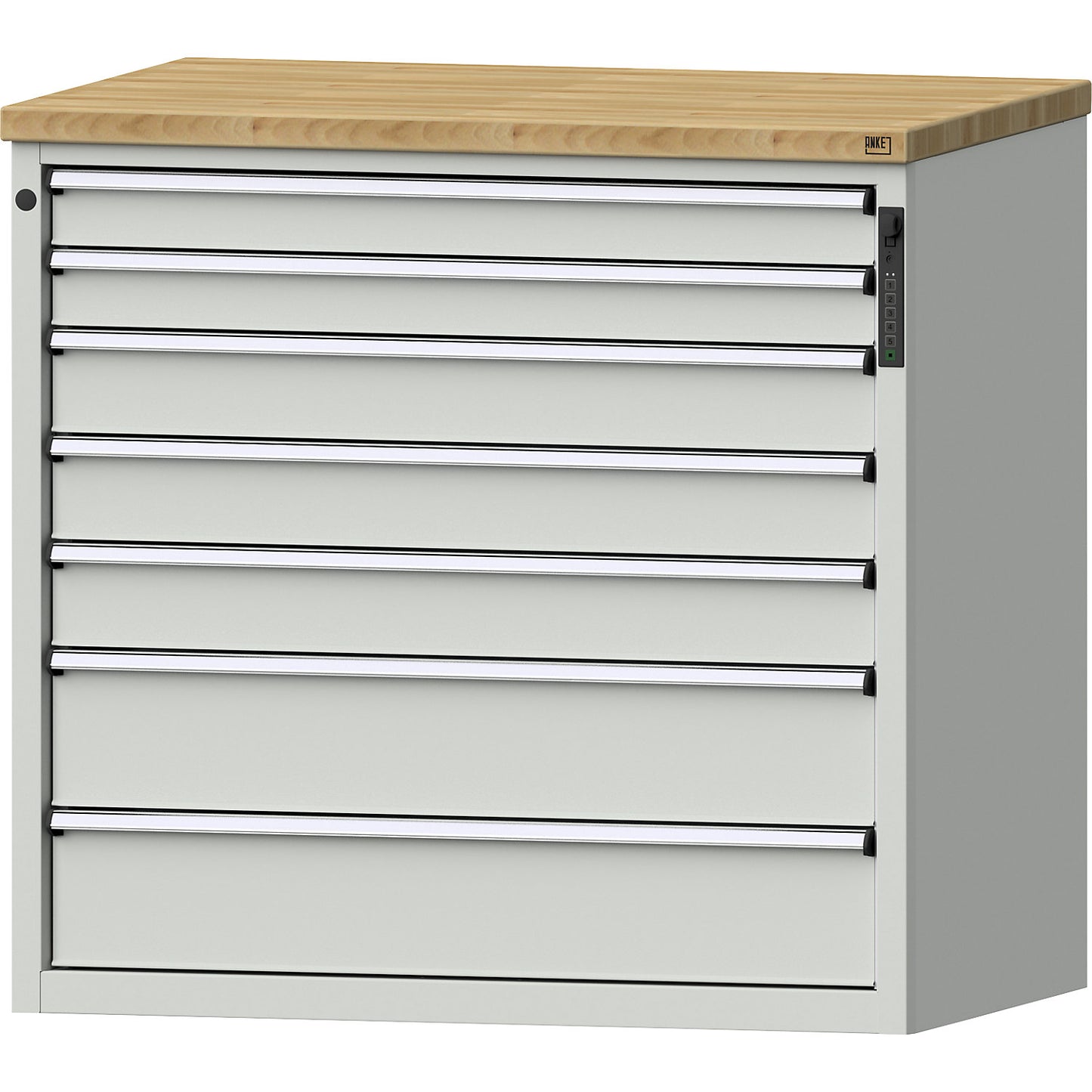 Drawer cupboard, electronic PIN lock, 7 drawers, HxWxD 1020 x 1060 x 685 mm, grey.