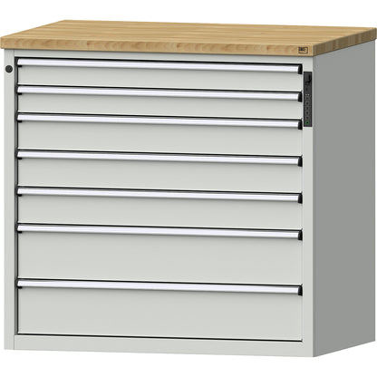 Drawer cupboard, electronic PIN lock, 7 drawers, HxWxD 1020 x 1060 x 685 mm, grey.