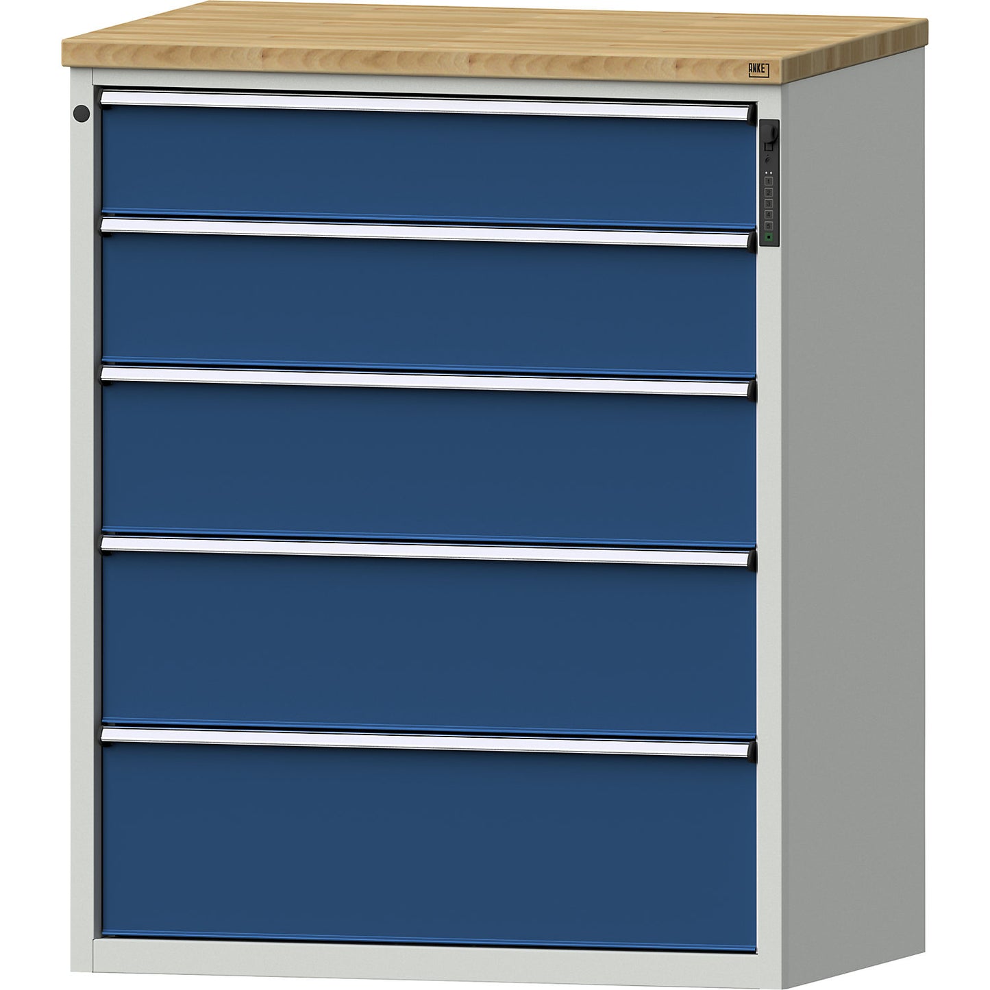 Drawer cupboard, electronic PIN lock, 5 drawers, HxWxD 1320 x 1060 x 685 mm, blue.