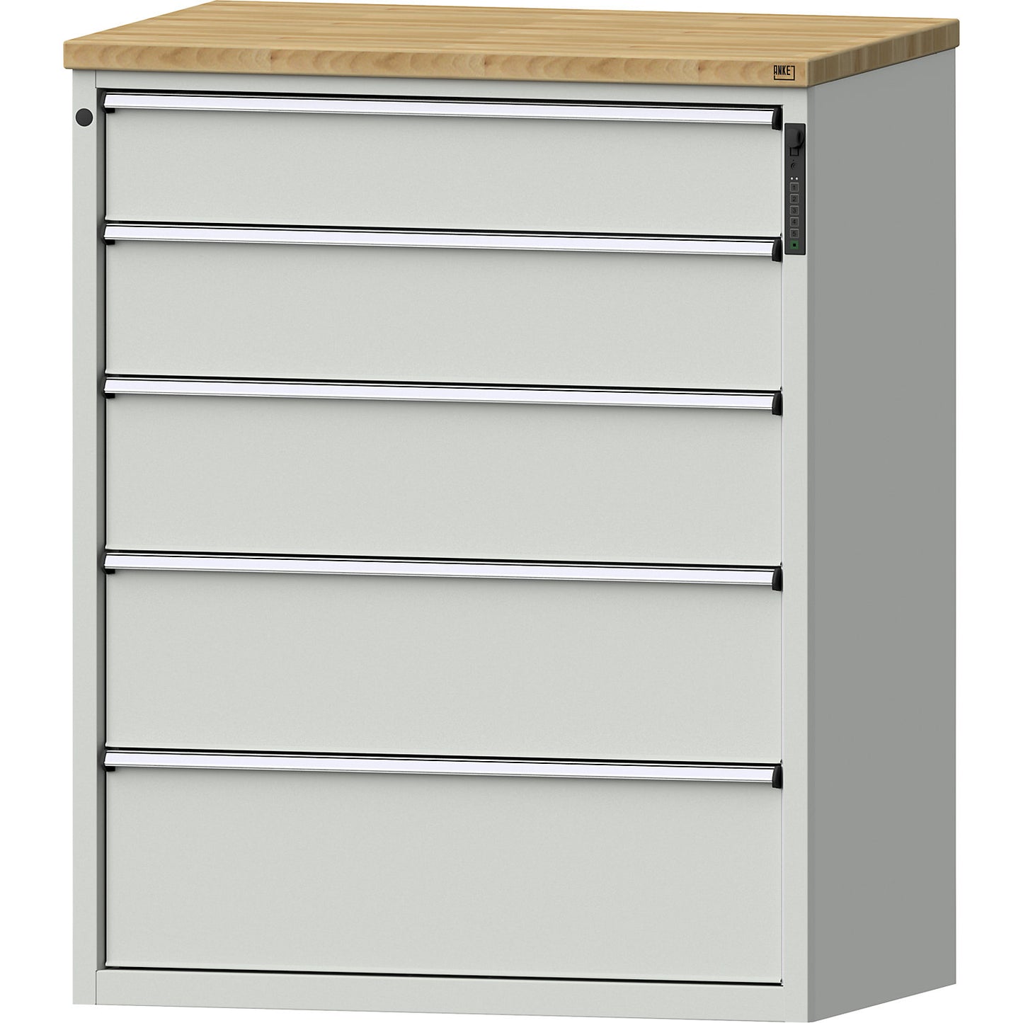 Drawer cupboard, electronic PIN lock, 5 drawers, HxWxD 1320 x 1060 x 685 mm, grey.