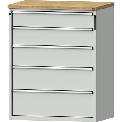 Drawer cupboard, electronic PIN lock, 5 drawers, HxWxD 1320 x 1060 x 685 mm, grey.