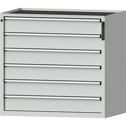 Drawer cupboard, NFC lock, 6 x 150 mm drawers, HxWxD 980 x 1060 x 675 mm, grey.