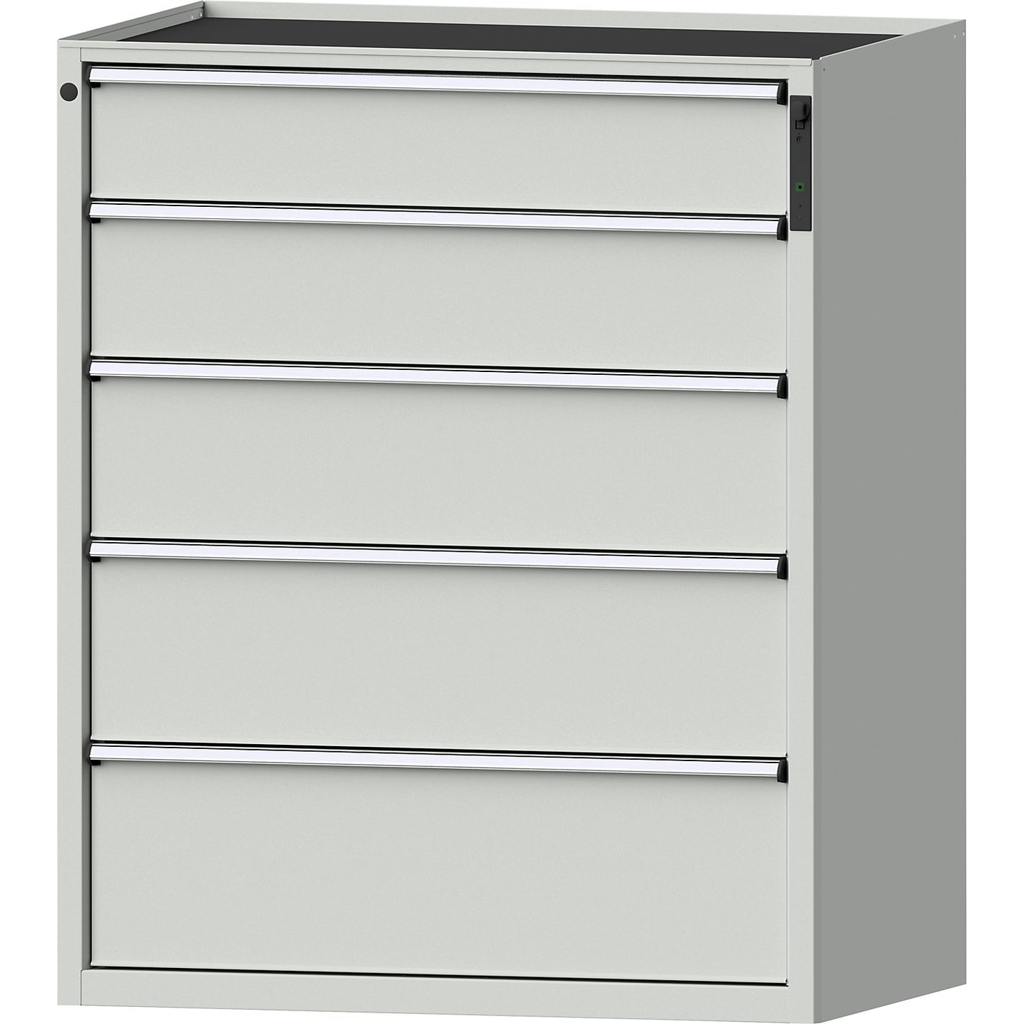 Drawer cupboard, NFC lock, 5 drawers, HxWxD 1280 x 1060 x 675 mm, grey.