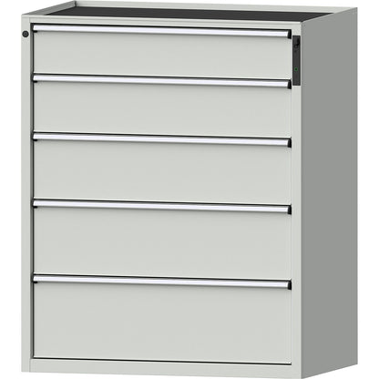Drawer cupboard, NFC lock, 5 drawers, HxWxD 1280 x 1060 x 675 mm, grey.