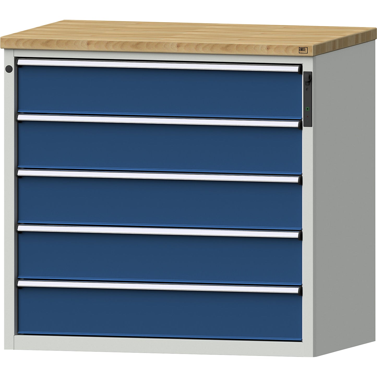 Drawer cupboard, NFC lock, 5 x 180 mm drawers, HxWxD 1020 x 1065 x 685 mm, blue.