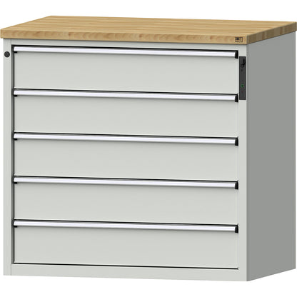 Drawer cupboard, NFC lock, 5 x 180 mm drawers, HxWxD 1020 x 1065 x 685 mm, grey.
