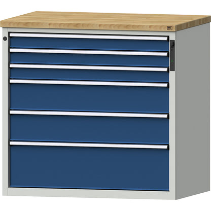 Drawer cupboard, NFC lock, 6 drawers, HxWxD 1020 x 1065 x 685 mm, blue.