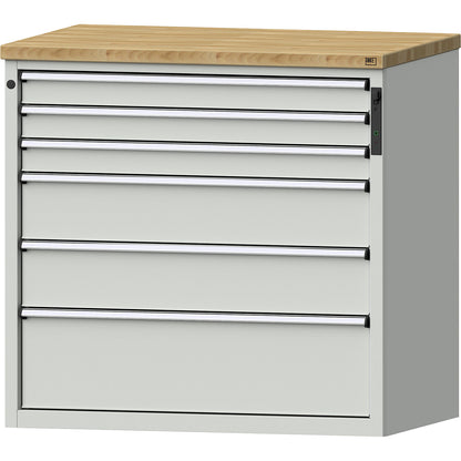 Drawer cupboard, NFC lock, 6 drawers, HxWxD 1020 x 1065 x 685 mm, grey.