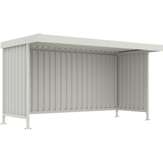 Material shelter Leipzig, three-sided complete set, powder coated, HxWxD 2360 x 4300 x 2200 mm.