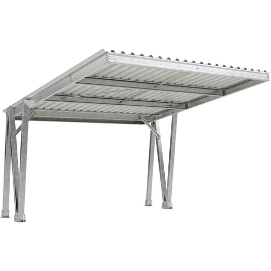 Vehicle shelter EcoCover for 2 parking spaces with steel roof, zinc plated, W 5160 mm, basic unit.