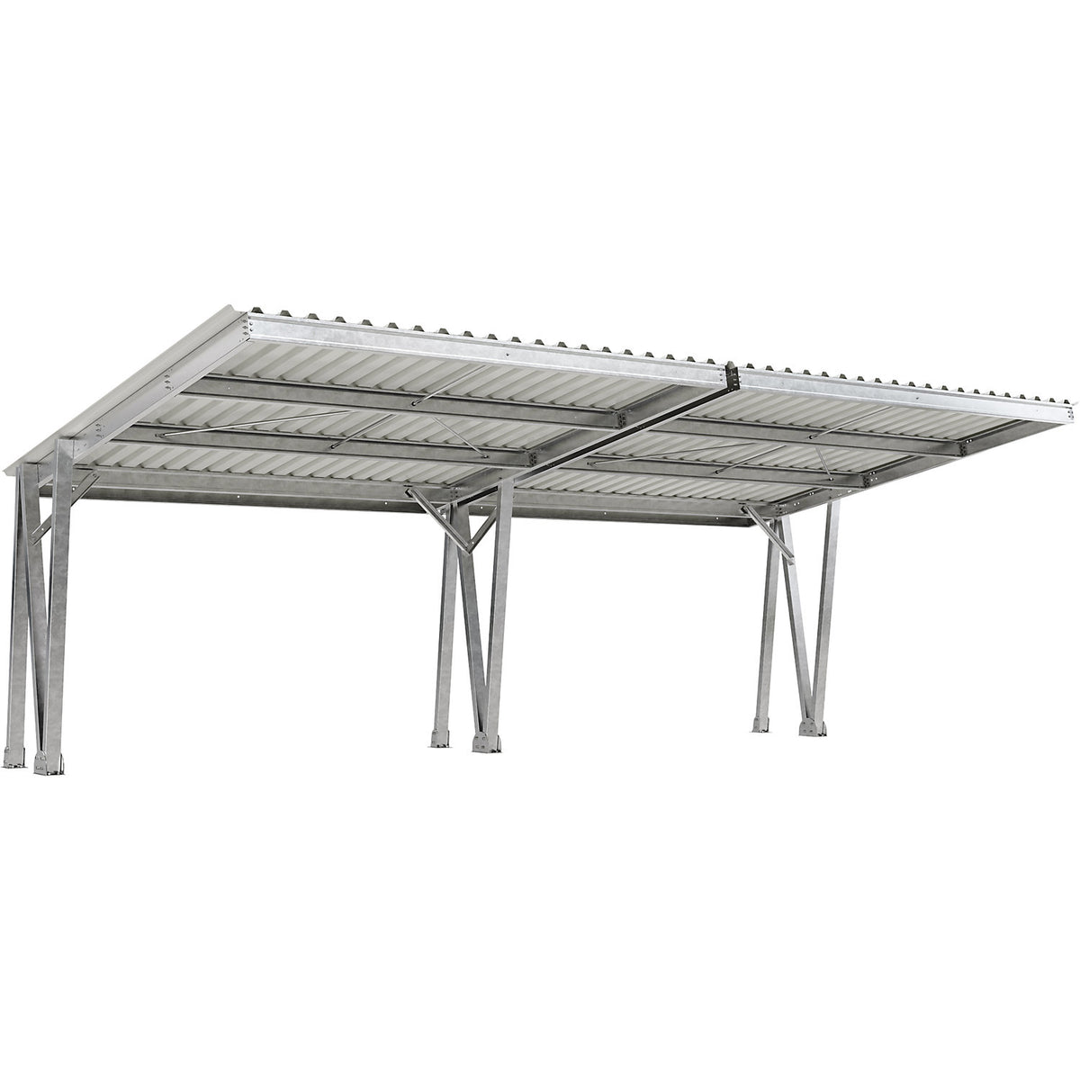 Vehicle shelter EcoCover with steel roof, double unit 4 parking spaces, zinc plated, HxWxD 3730 x 10320 x 5425 mm.