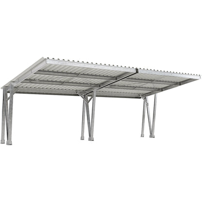 Vehicle shelter EcoCover with steel roof, double unit 4 parking spaces, zinc plated, HxWxD 3730 x 10320 x 5425 mm.