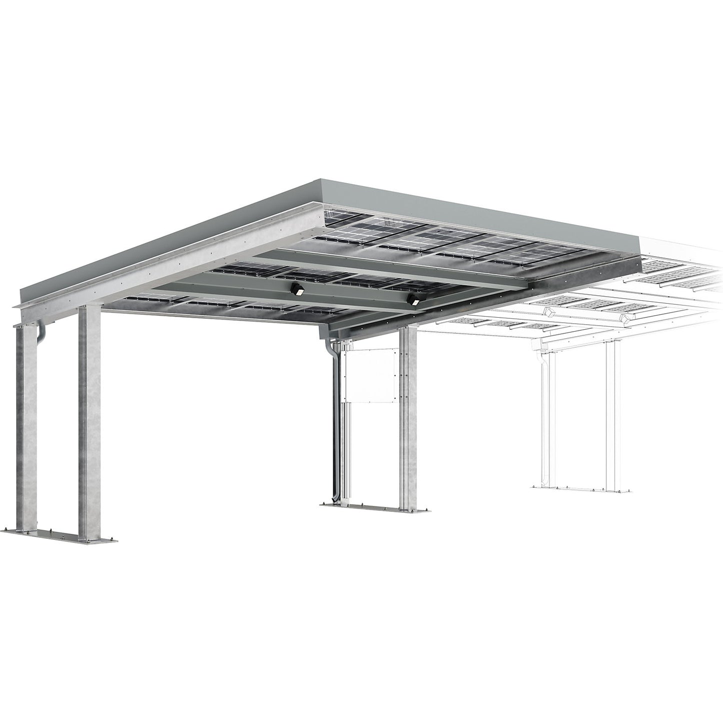 Carport SolarCover with PV modules and control cabinet, zinc plated, W 5370 mm, extension unit.