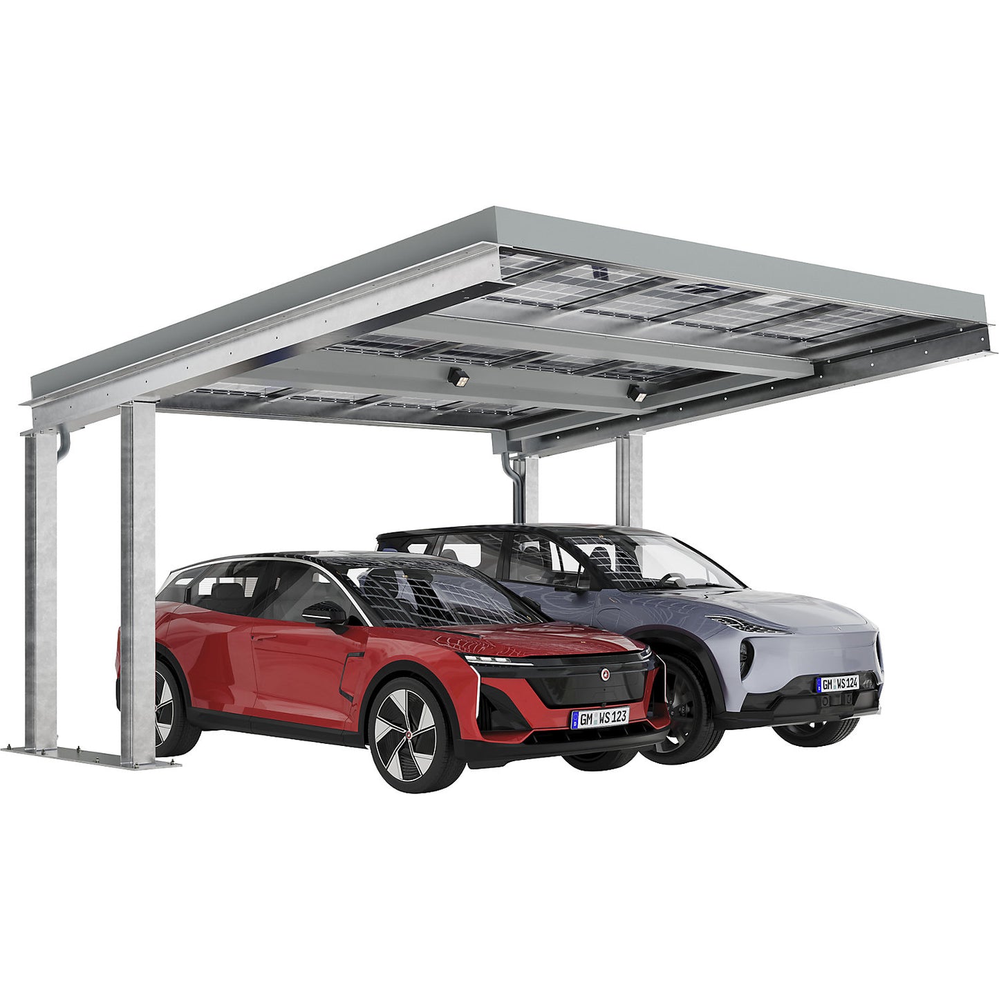 Carport SolarCover with PV modules without control cabinet, zinc plated, W 5490 mm, standard unit.