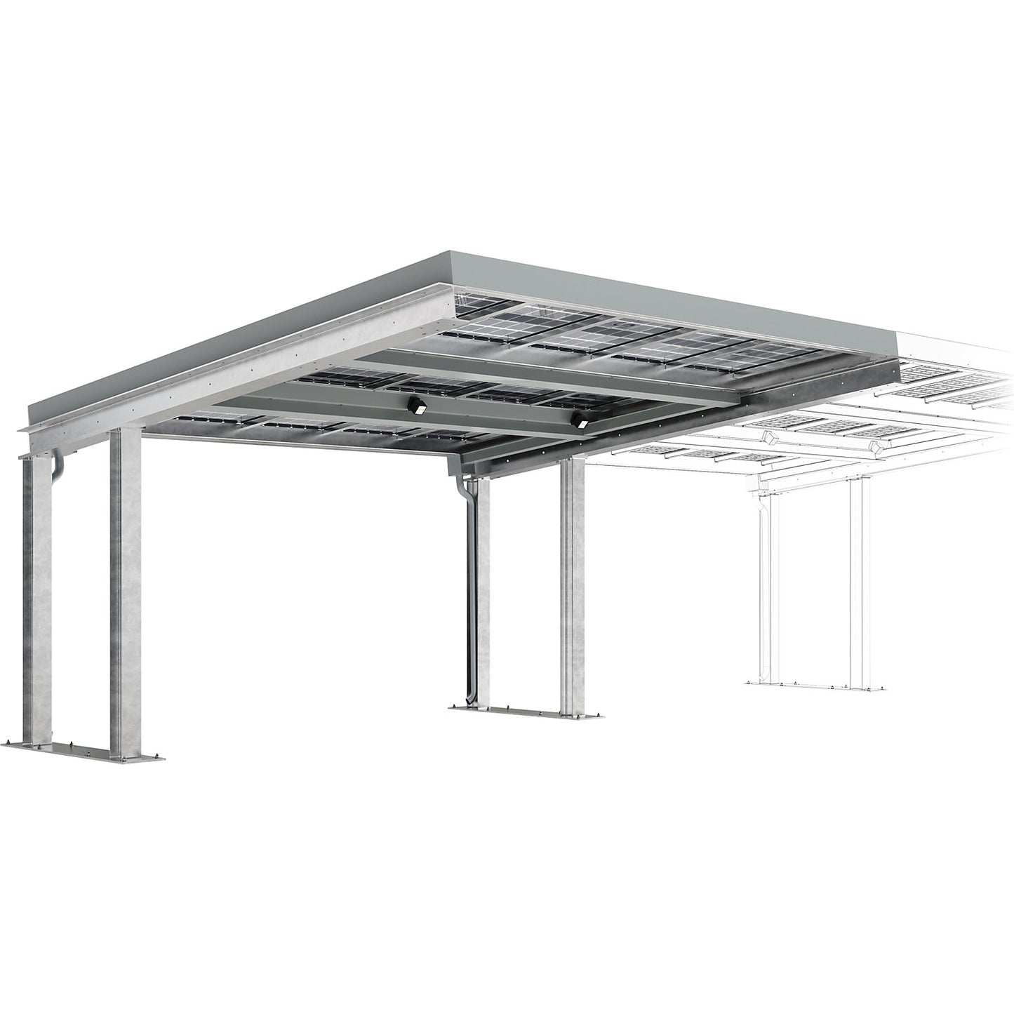 Carport SolarCover with PV modules without control cabinet, zinc plated, W 5370 mm, extension unit.