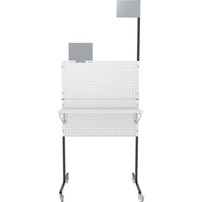 Organisation partition wall, mobile, 4 perforated panels, 2 storage shelves, 4 swivel castors.