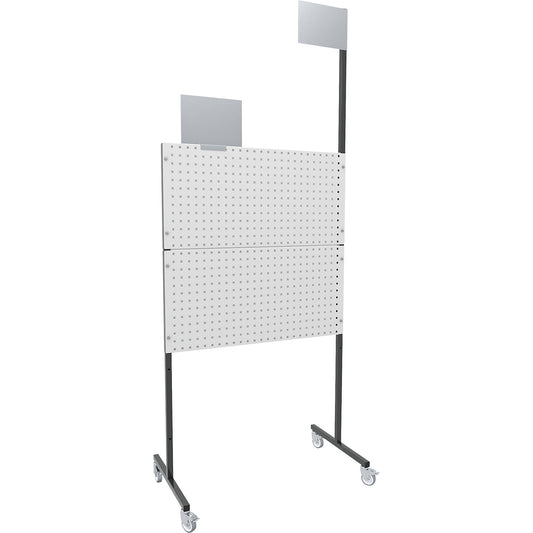 Organisation partition wall, mobile, 2 perforated panels, 2 plain panels, 4 swivel castors.