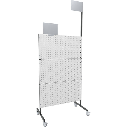 Organisation partition wall, mobile, 3 perforated panels, 3 plain panels, 4 swivel castors.