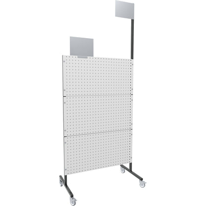 Organisation partition wall, mobile, 3 perforated panels, 3 plain panels, 4 swivel castors.