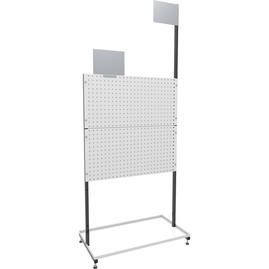 Organisation partition wall, stationary, 2 perforated panels, 2 plain panels, 1 storage tray.