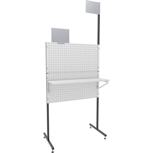 Organisation partition wall, stationary, 2 perforated panels, 2 plain panels, 1 shelf.