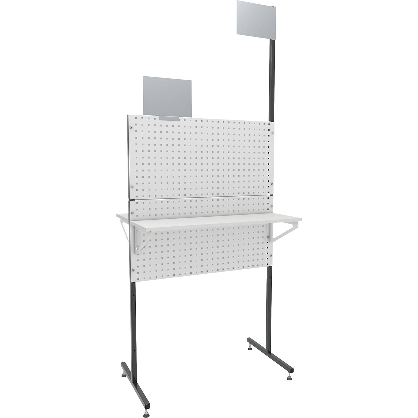 Organisation partition wall, stationary, 4 perforated panels, 2 shelves.