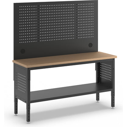 BLACKLINE workbench, without base cupboard, with perforated panel, worktop width 1829 mm.