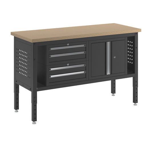 BLACKLINE workbench, with 4 drawers, double door cupboard, worktop width 1524 mm.