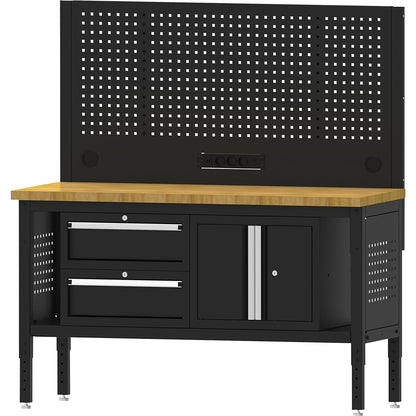BLACKLINE workbench, with 2 drawers, double door cupboard, worktop width 1524 mm.